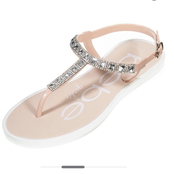 bebe Other - Bebe Girl's Blush T-Strap Slingback Sandals with Sparkly Rhinestones L 2-3